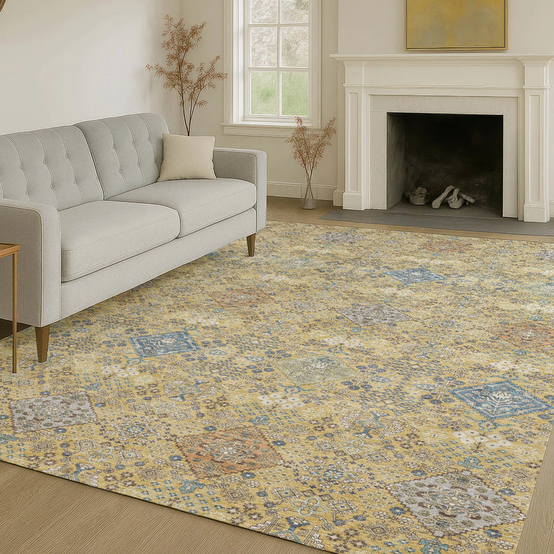 9' X 12' Gold And Copper Oriental Washable Indoor Outdoor Area Rug Homeroots Outdoor