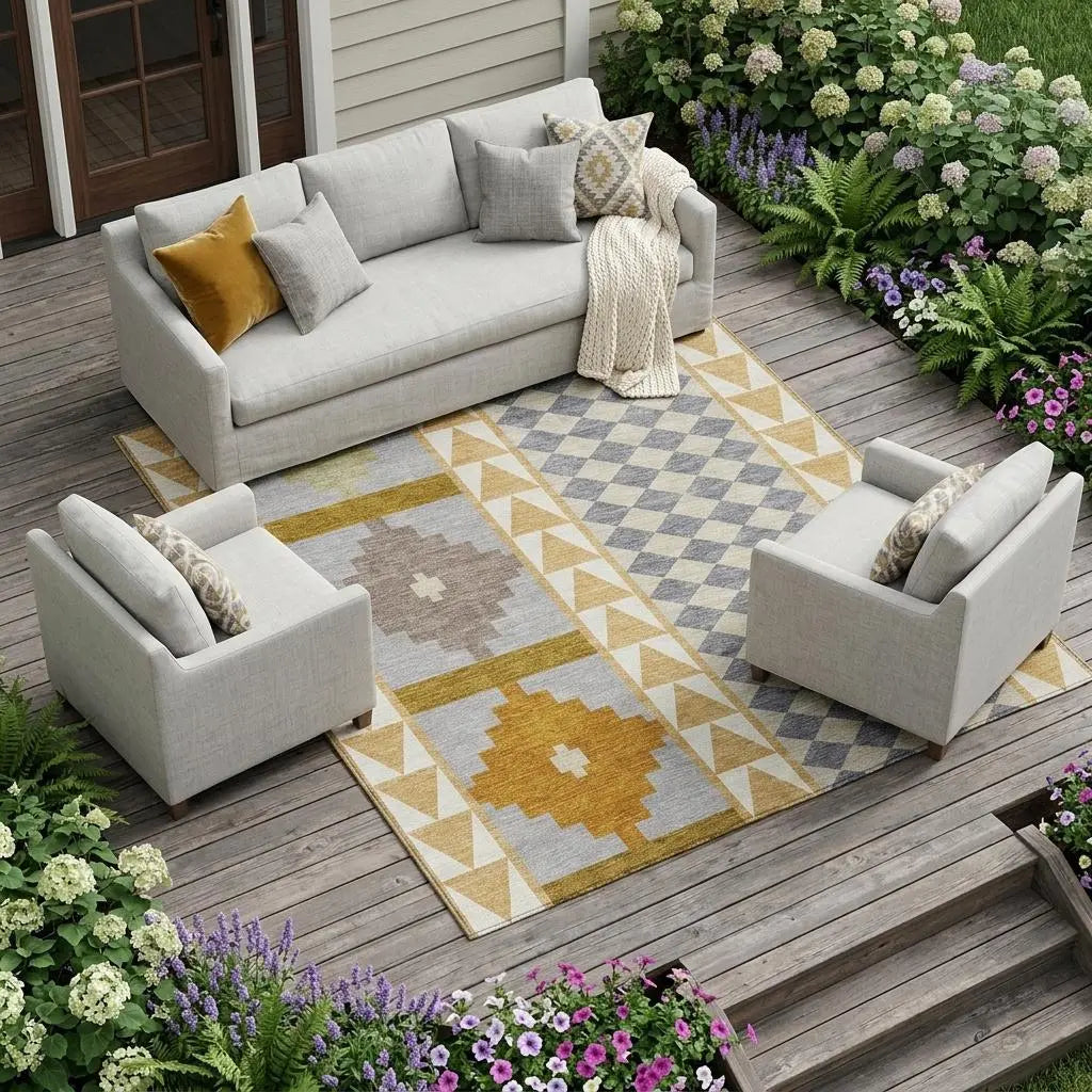 9' X 12' Gold And Copper Southwestern Washable Indoor Outdoor Area Rug Homeroots Outdoor