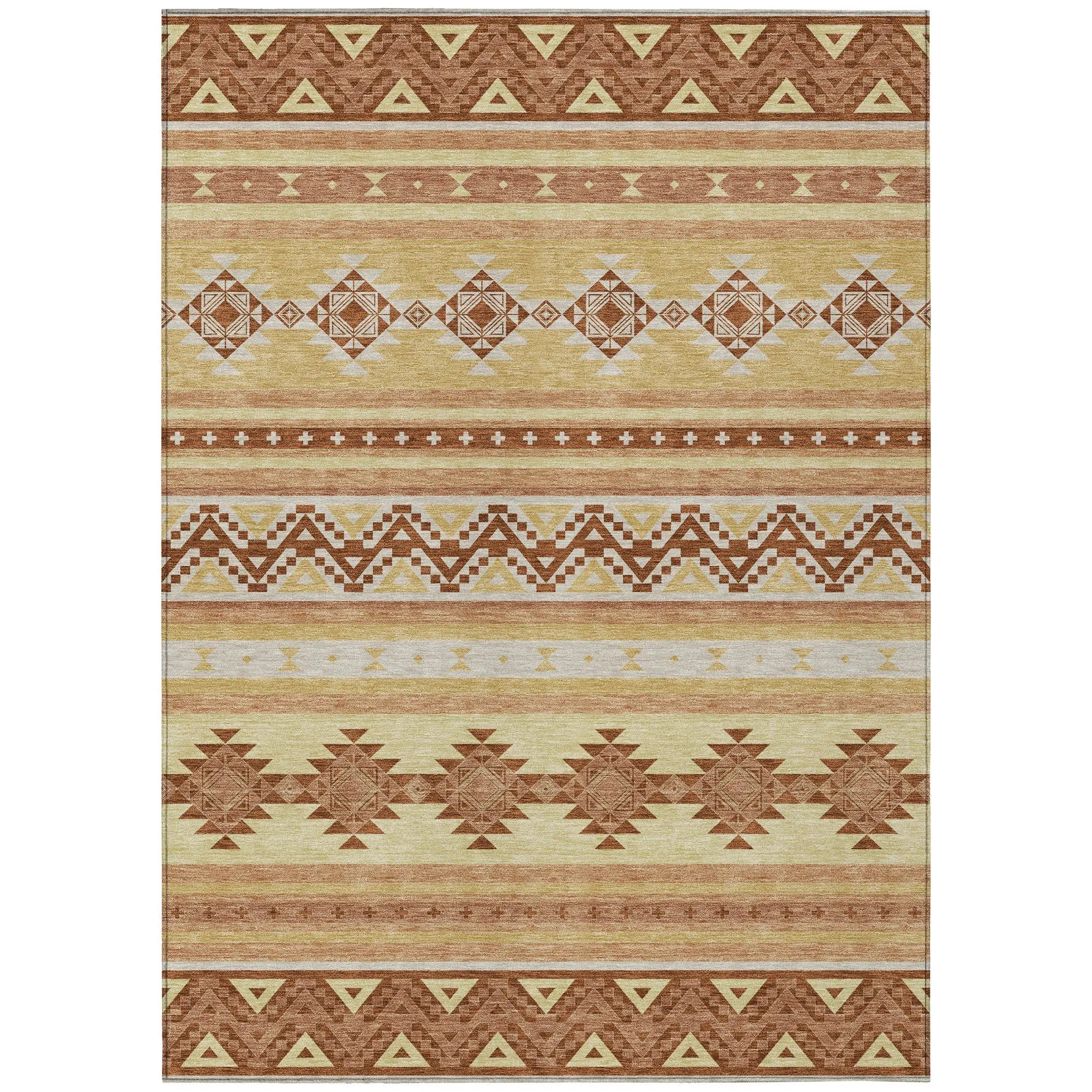 9' X 12' Gold And Copper Southwestern Washable Indoor Outdoor Area Rug Homeroots Outdoor