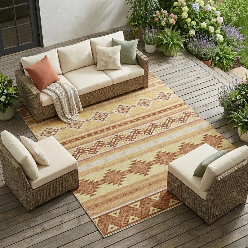 9' X 12' Gold And Copper Southwestern Washable Indoor Outdoor Area Rug Homeroots Outdoor