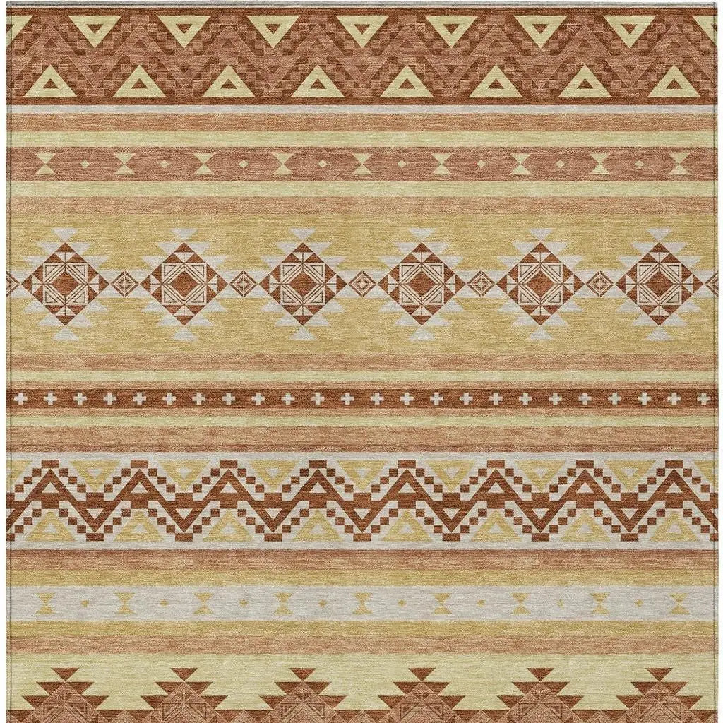 9' X 12' Gold And Copper Southwestern Washable Indoor Outdoor Area Rug Homeroots Outdoor