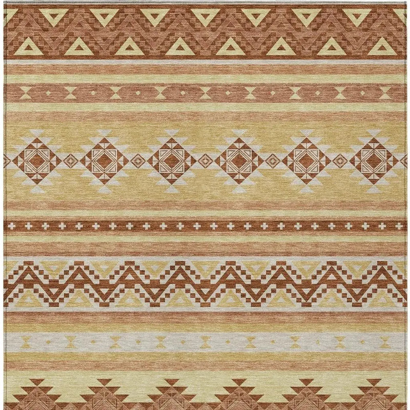 9' X 12' Gold And Copper Southwestern Washable Indoor Outdoor Area Rug Homeroots Outdoor