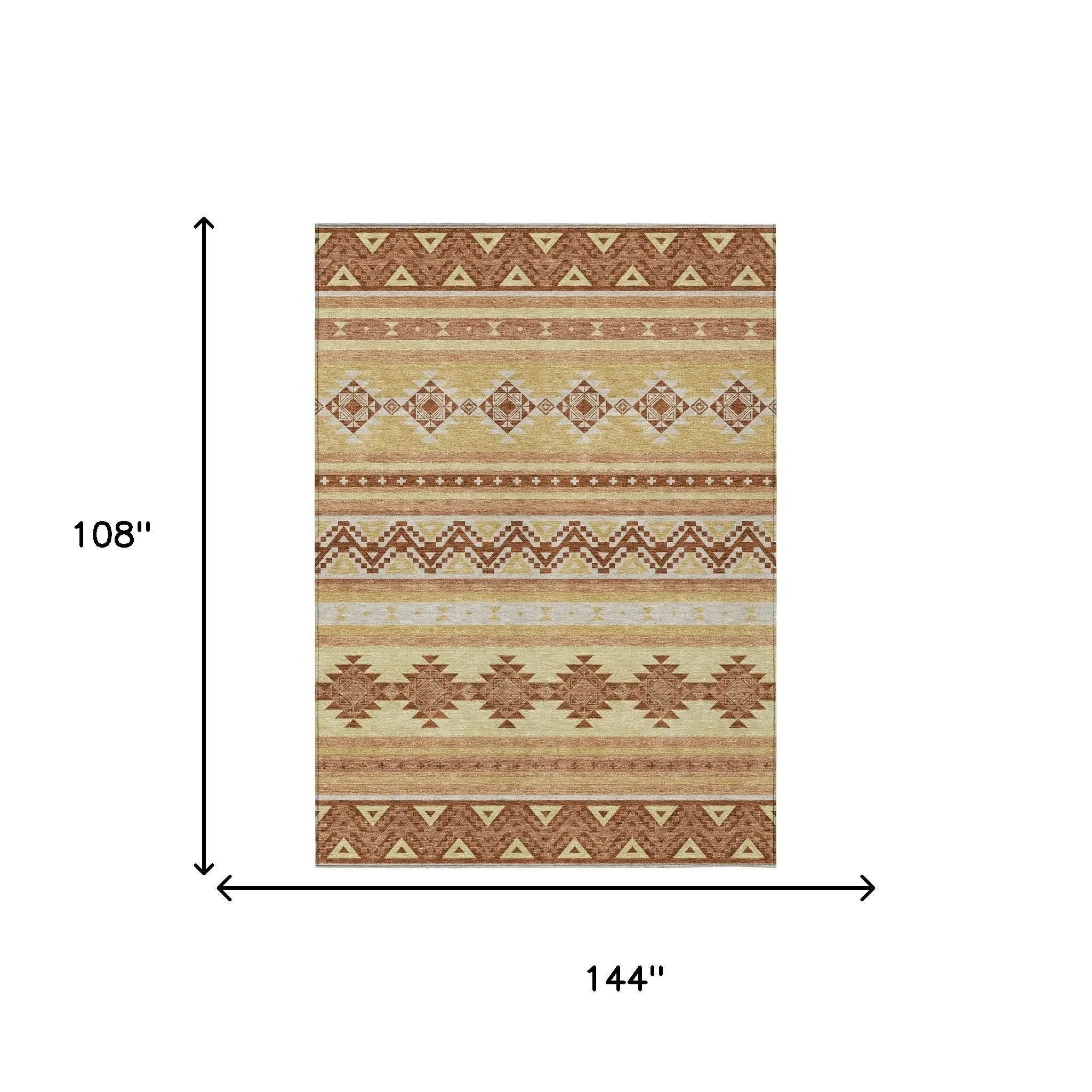 9' X 12' Gold And Copper Southwestern Washable Indoor Outdoor Area Rug Homeroots Outdoor
