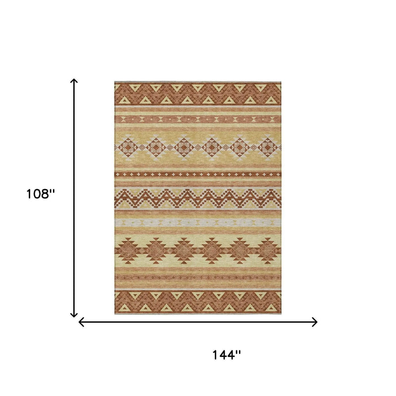 9' X 12' Gold And Copper Southwestern Washable Indoor Outdoor Area Rug Homeroots Outdoor