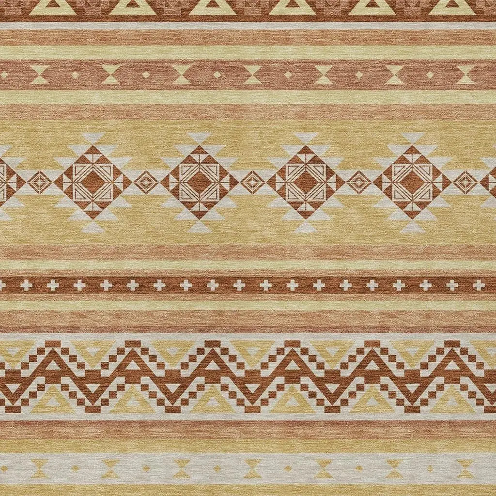 9' X 12' Gold And Copper Southwestern Washable Indoor Outdoor Area Rug Homeroots Outdoor