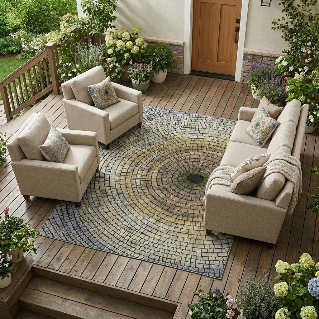 9' X 12' Gold And Gray Geometric Washable Indoor Outdoor Area Rug Homeroots Outdoor