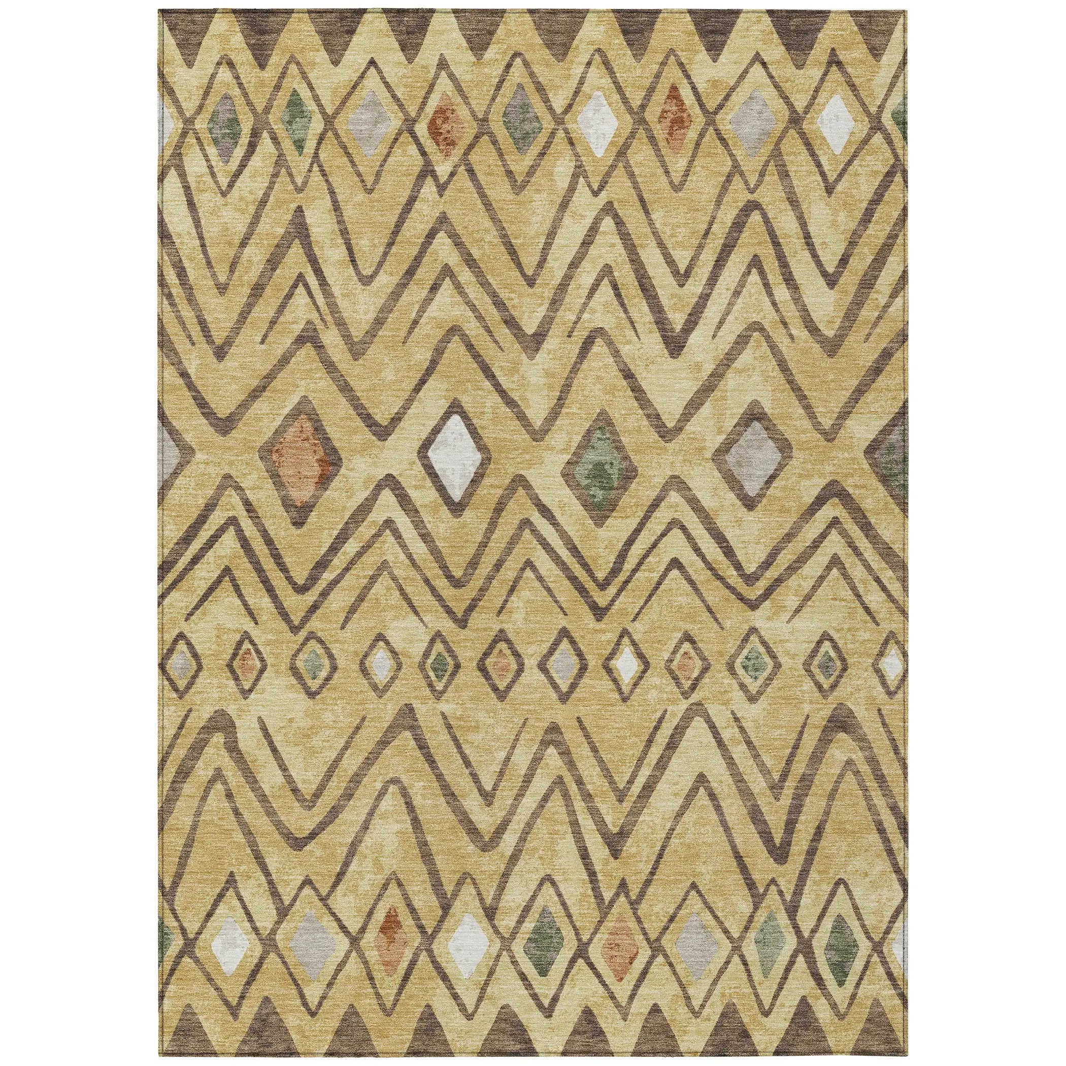 9' X 12' Gold And Green Geometric Washable Indoor Outdoor Area Rug Homeroots Outdoor