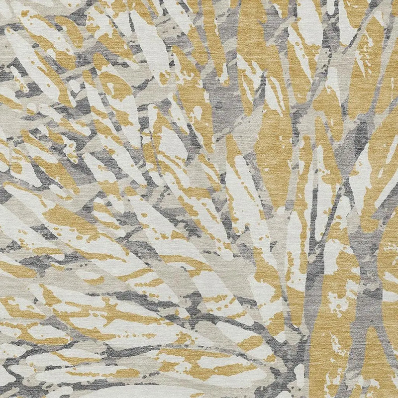 9' X 12' Gold And Ivory Abstract Washable Indoor Outdoor Area Rug Homeroots Outdoor