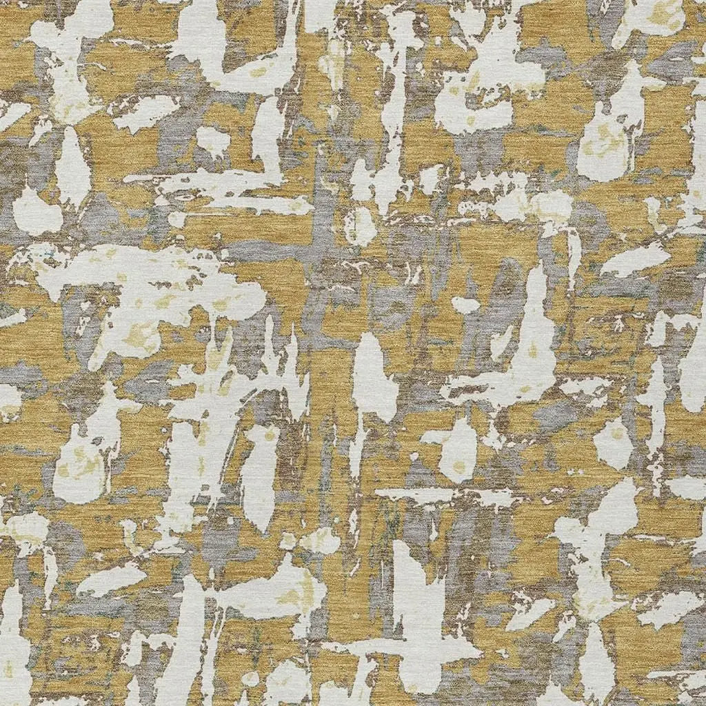 9' X 12' Gold And Ivory Abstract Washable Indoor Outdoor Area Rug Homeroots Outdoor