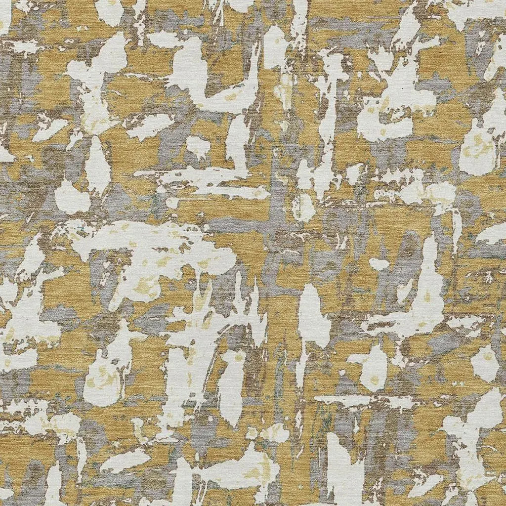 9' X 12' Gold And Ivory Abstract Washable Indoor Outdoor Area Rug Homeroots Outdoor