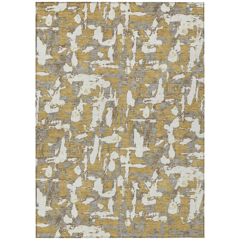 9' X 12' Gold And Ivory Abstract Washable Indoor Outdoor Area Rug Homeroots Outdoor