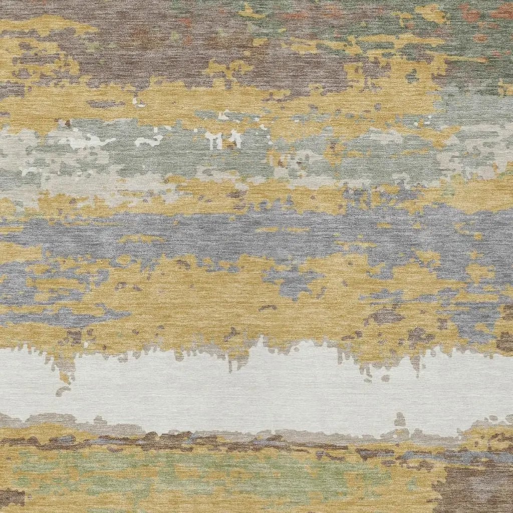 9' X 12' Gold And Ivory Abstract Washable Indoor Outdoor Area Rug Homeroots Outdoor