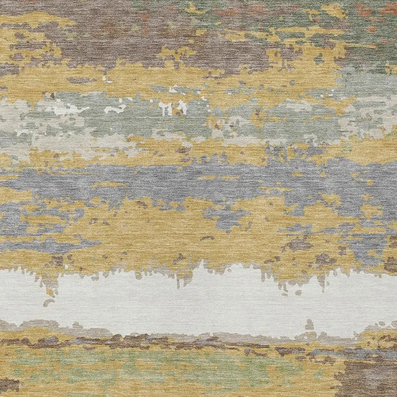 9' X 12' Gold And Ivory Abstract Washable Indoor Outdoor Area Rug Homeroots Outdoor