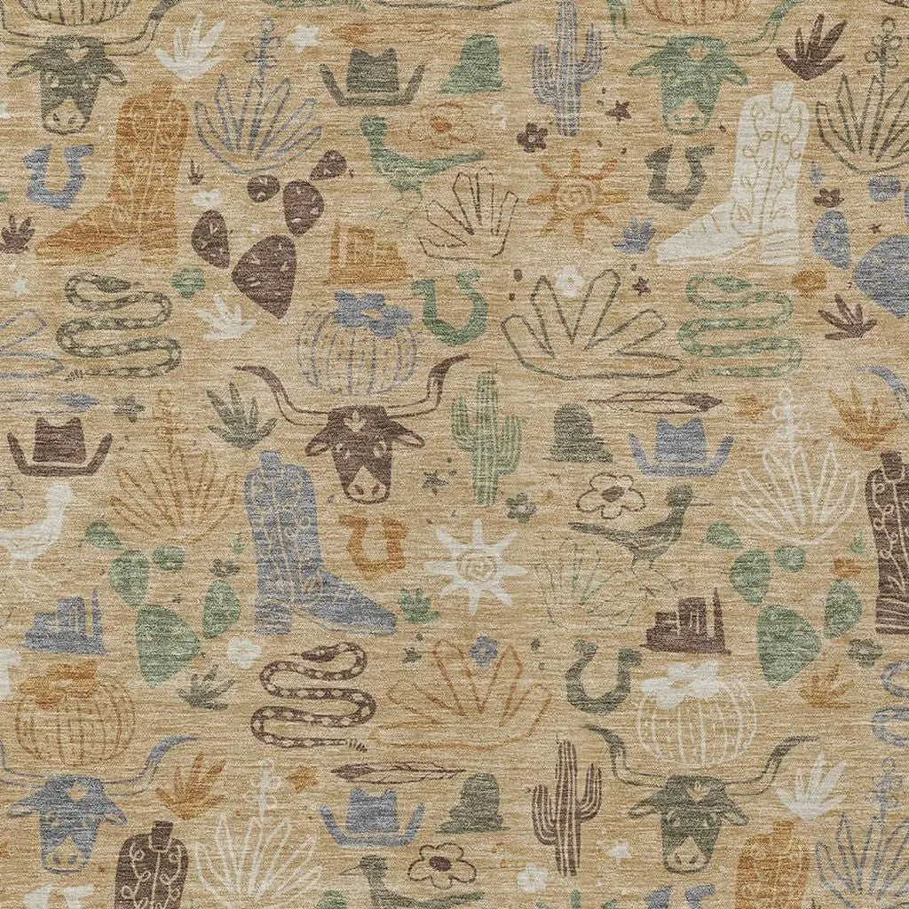 9' X 12' Gold And Ivory Cactus Washable Indoor Outdoor Area Rug Homeroots Outdoor