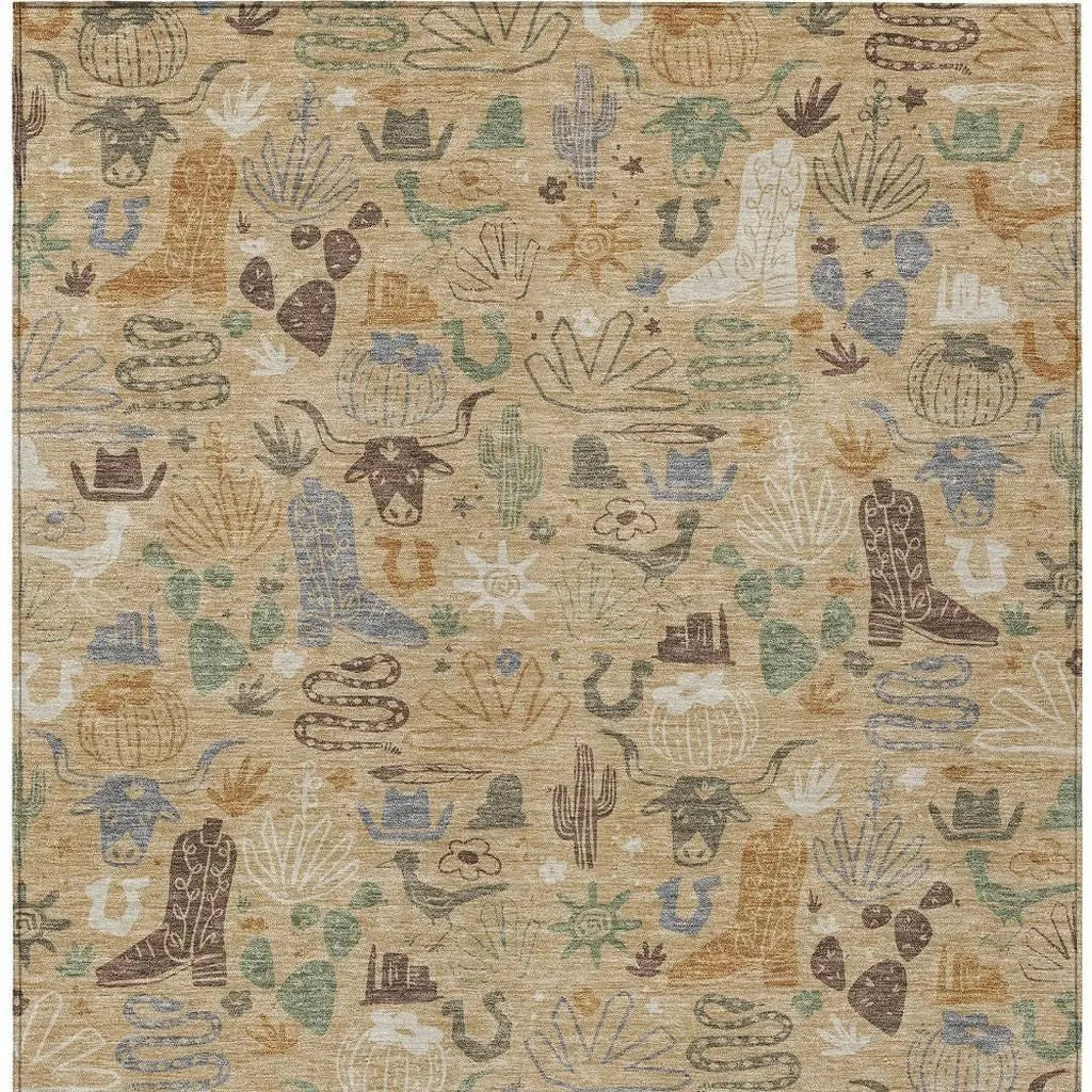 9' X 12' Gold And Ivory Cactus Washable Indoor Outdoor Area Rug Homeroots Outdoor