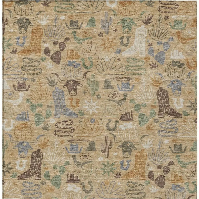9' X 12' Gold And Ivory Cactus Washable Indoor Outdoor Area Rug Homeroots Outdoor