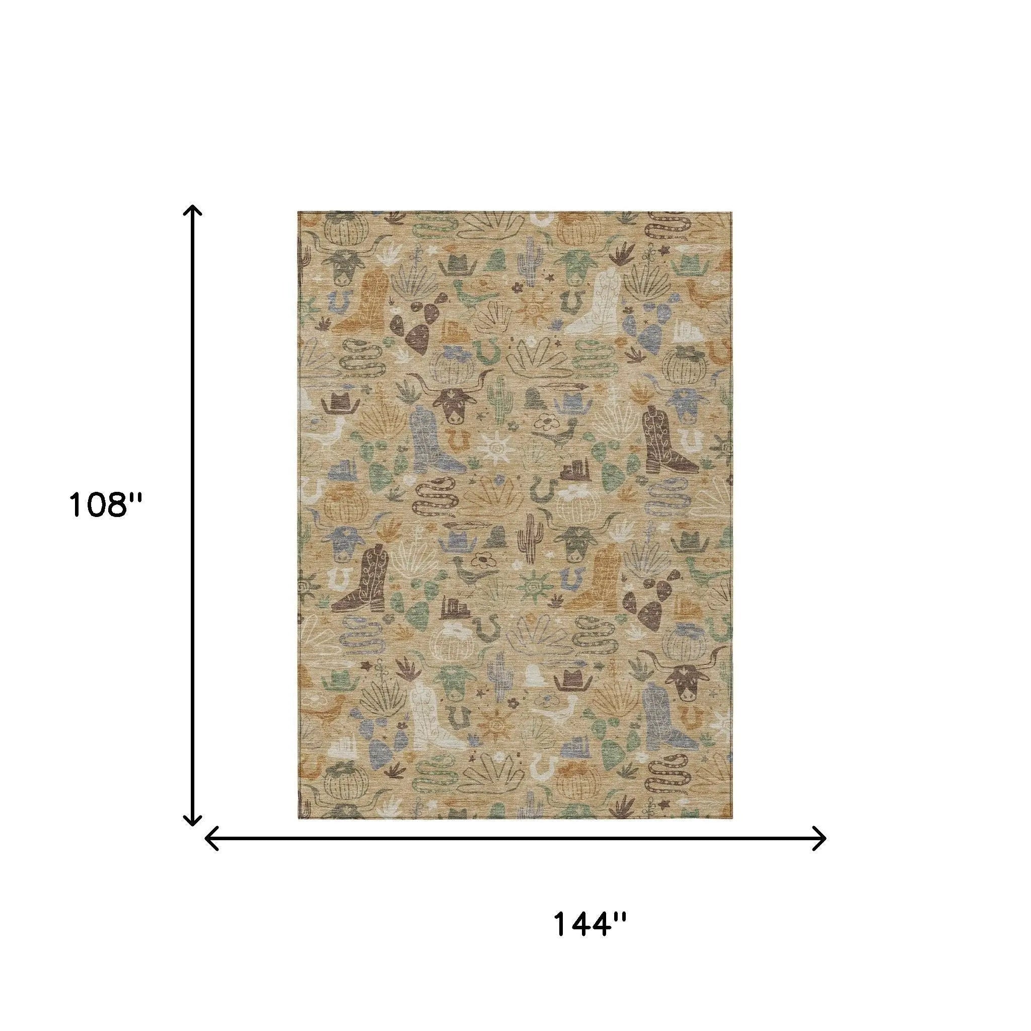 9' X 12' Gold And Ivory Cactus Washable Indoor Outdoor Area Rug Homeroots Outdoor