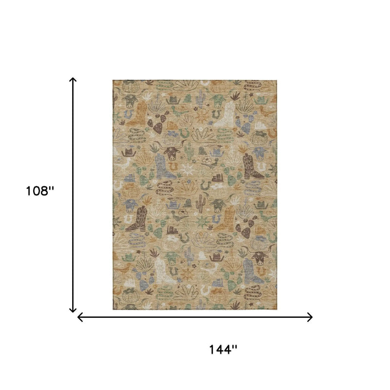 9' X 12' Gold And Ivory Cactus Washable Indoor Outdoor Area Rug Homeroots Outdoor