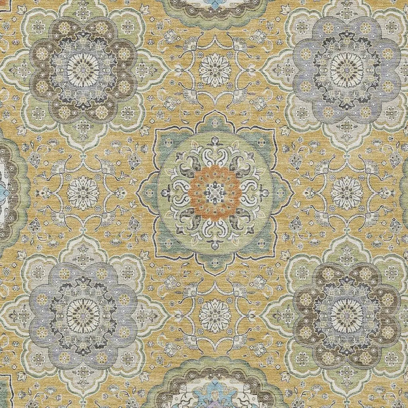 9' X 12' Gold And Ivory Floral Medallion Washable Indoor Outdoor Area Rug Homeroots Outdoor