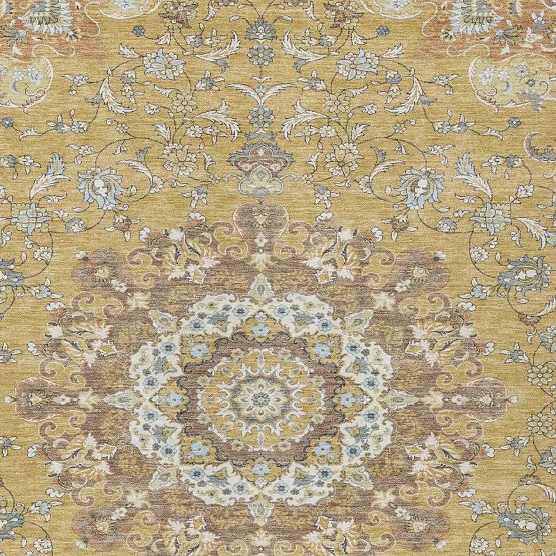 9' X 12' Gold And Ivory Floral Medallion Washable Indoor Outdoor Area Rug Homeroots Outdoor