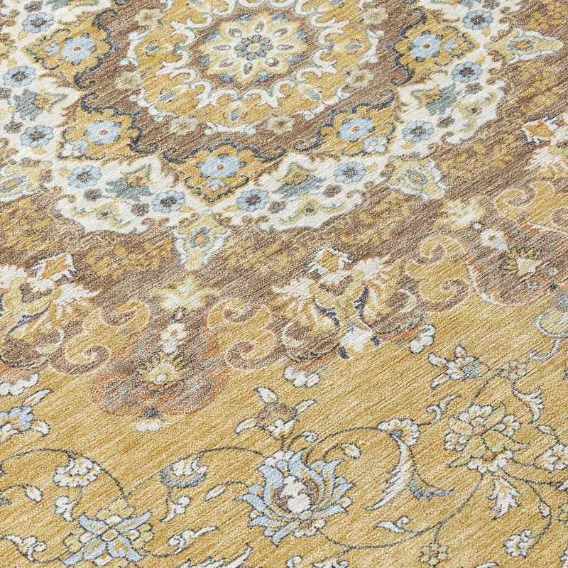 9' X 12' Gold And Ivory Floral Medallion Washable Indoor Outdoor Area Rug Homeroots Outdoor