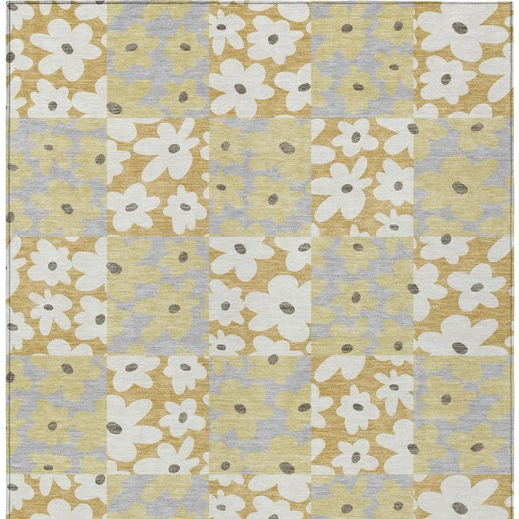 9' X 12' Gold And Ivory Floral Washable Indoor Outdoor Area Rug Homeroots Outdoor
