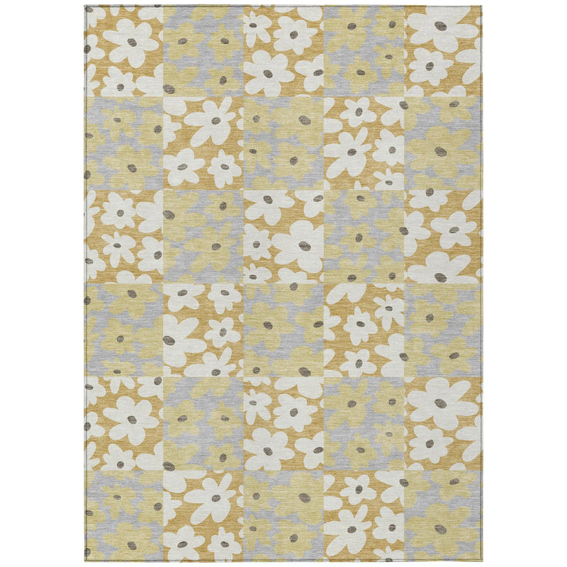 9' X 12' Gold And Ivory Floral Washable Indoor Outdoor Area Rug Homeroots Outdoor
