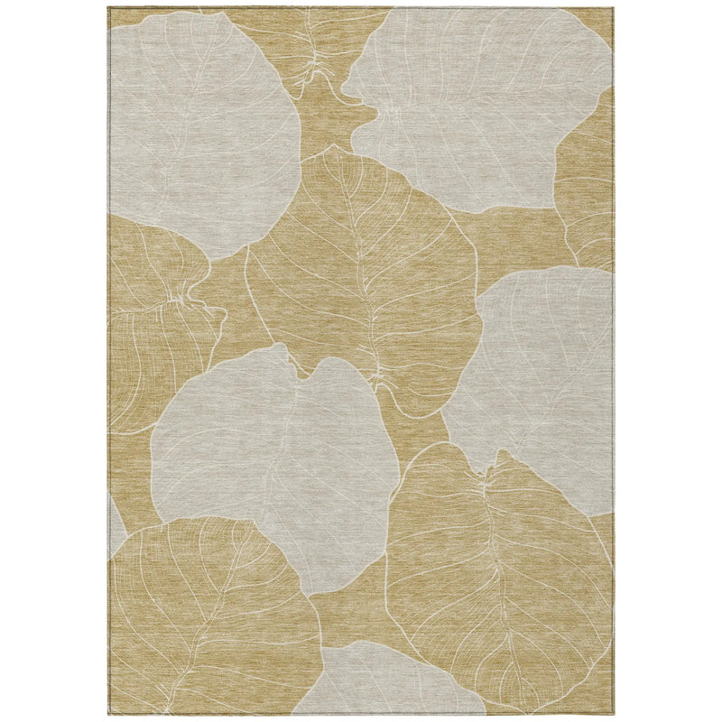 9' X 12' Gold And Ivory Floral Washable Indoor Outdoor Area Rug Homeroots Outdoor
