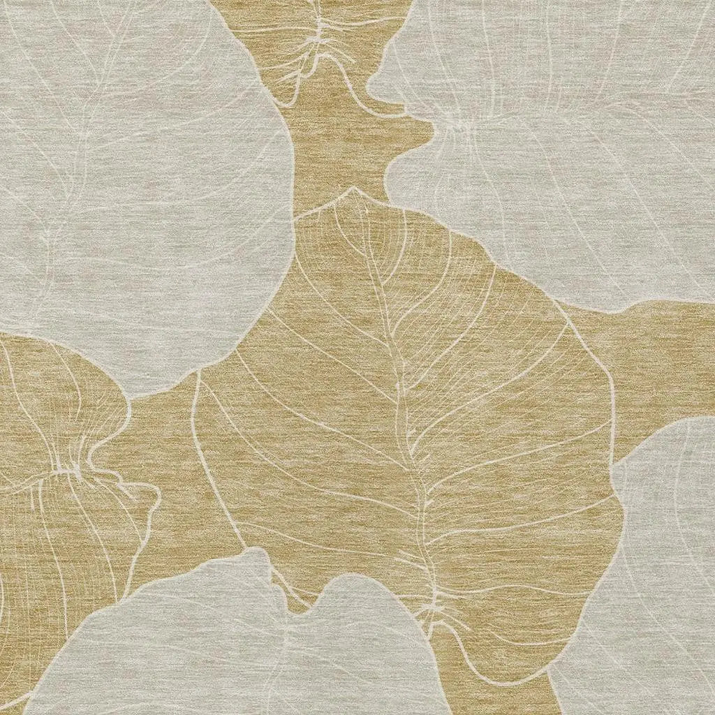 9' X 12' Gold And Ivory Floral Washable Indoor Outdoor Area Rug Homeroots Outdoor
