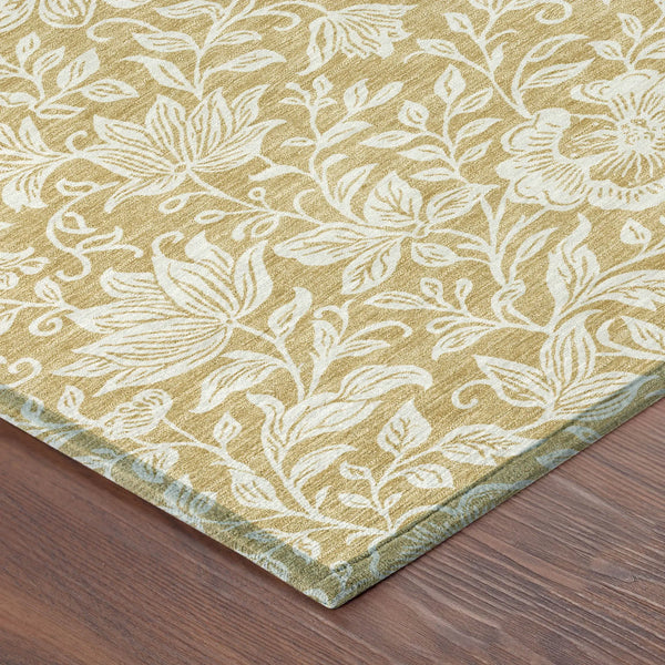 9' X 12' Gold And Ivory Floral Washable Indoor Outdoor Area Rug Homeroots Outdoor