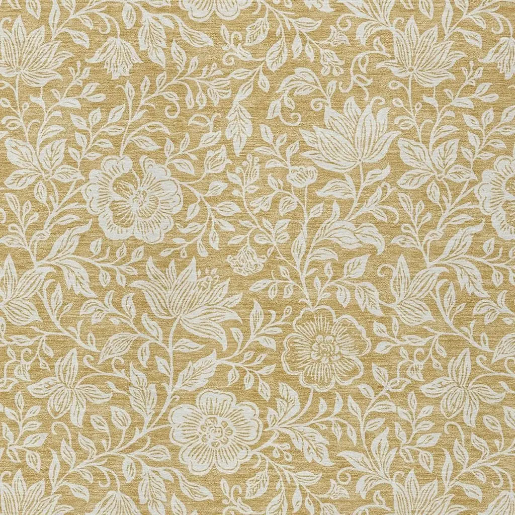 9' X 12' Gold And Ivory Floral Washable Indoor Outdoor Area Rug Homeroots Outdoor