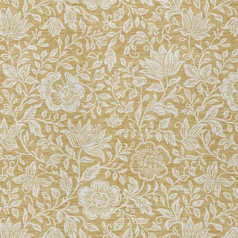 9' X 12' Gold And Ivory Floral Washable Indoor Outdoor Area Rug Homeroots Outdoor