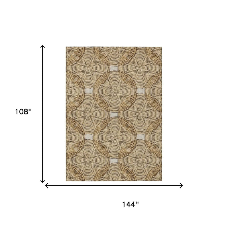 9' X 12' Gold And Ivory Geometric Washable Indoor Outdoor Area Rug Homeroots Outdoor