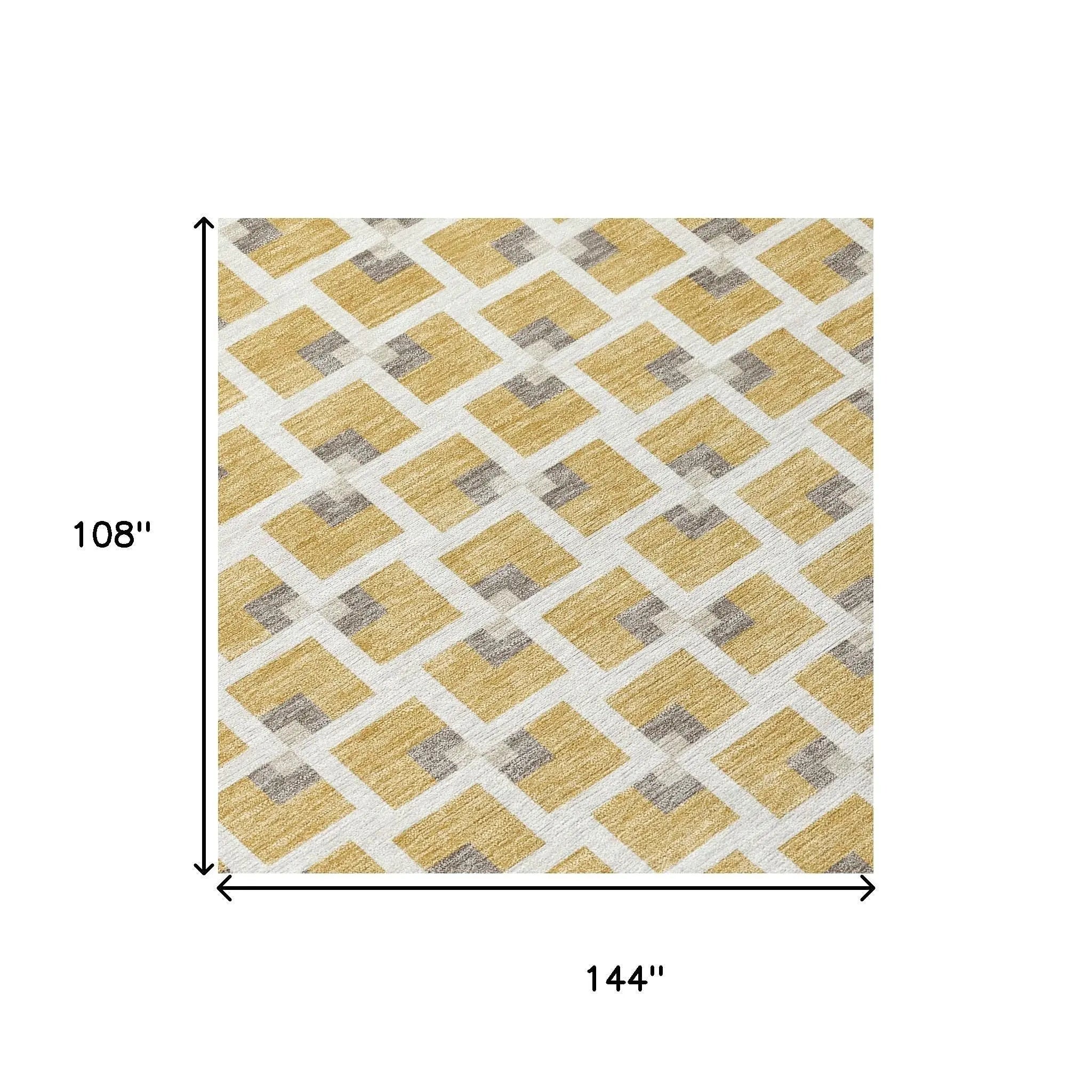 9' X 12' Gold And Ivory Geometric Washable Indoor Outdoor Area Rug Homeroots Outdoor