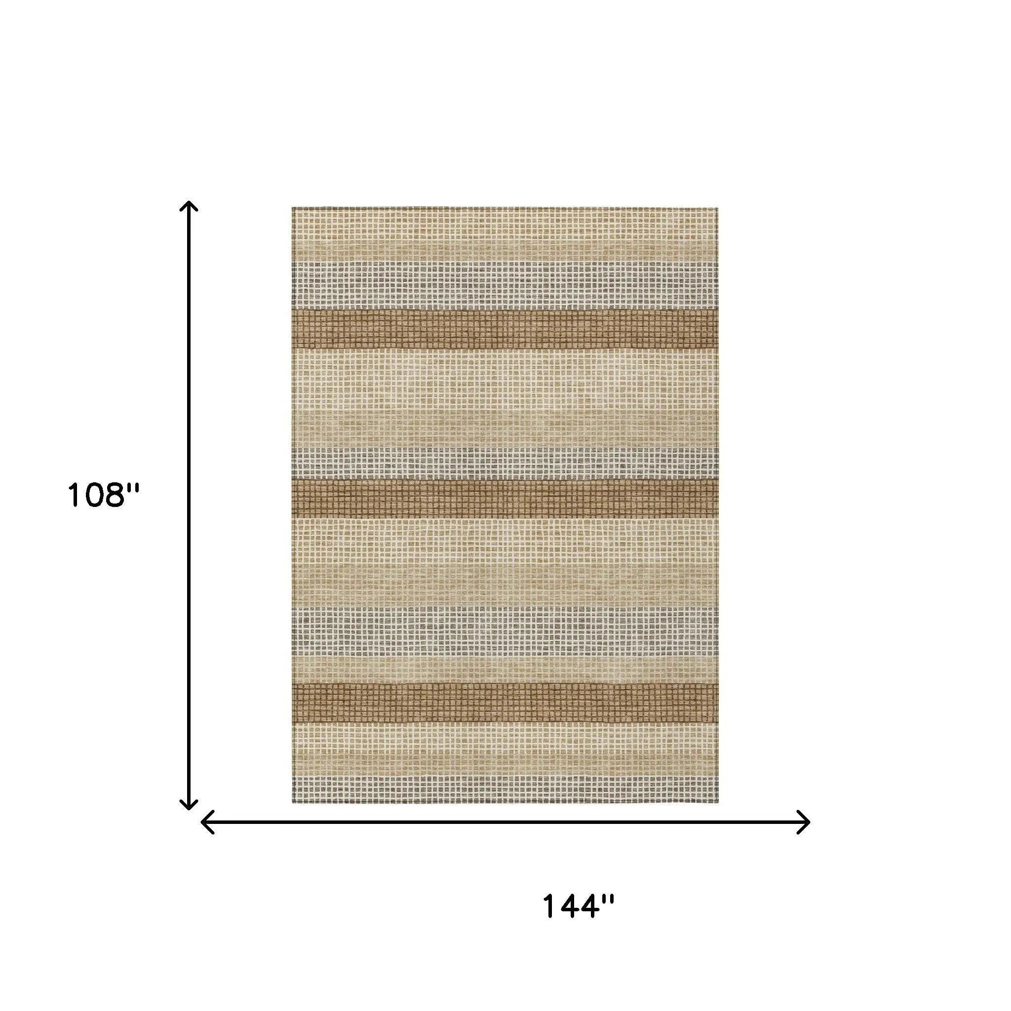9' X 12' Gold And Ivory Striped Washable Indoor Outdoor Area Rug Homeroots Outdoor