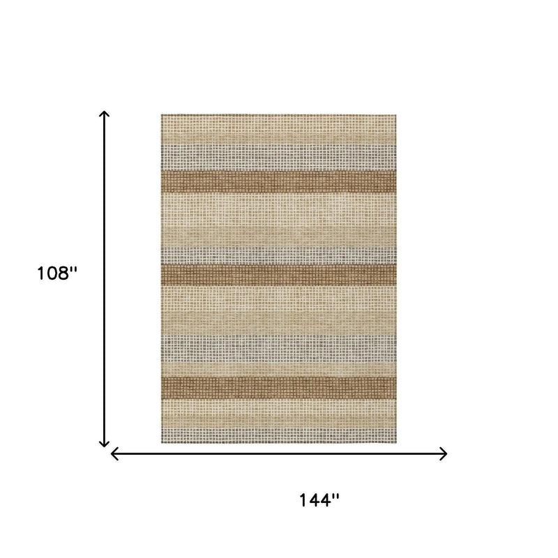 9' X 12' Gold And Ivory Striped Washable Indoor Outdoor Area Rug Homeroots Outdoor