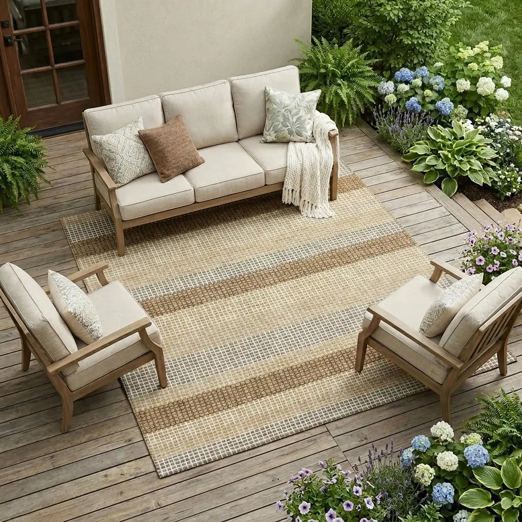 9' X 12' Gold And Ivory Striped Washable Indoor Outdoor Area Rug Homeroots Outdoor