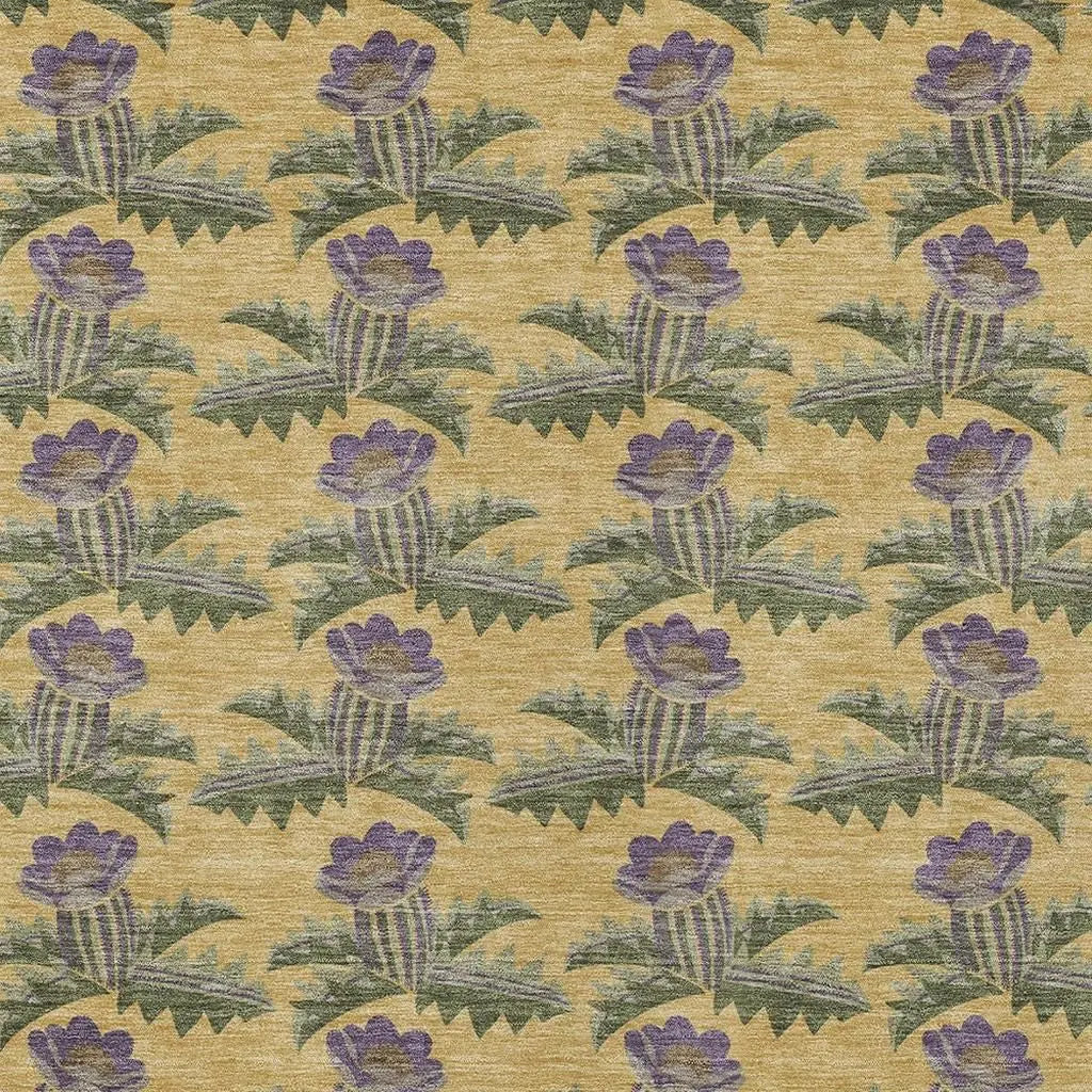 9' X 12' Gold And Khaki Floral Washable Indoor Outdoor Area Rug Homeroots Outdoor