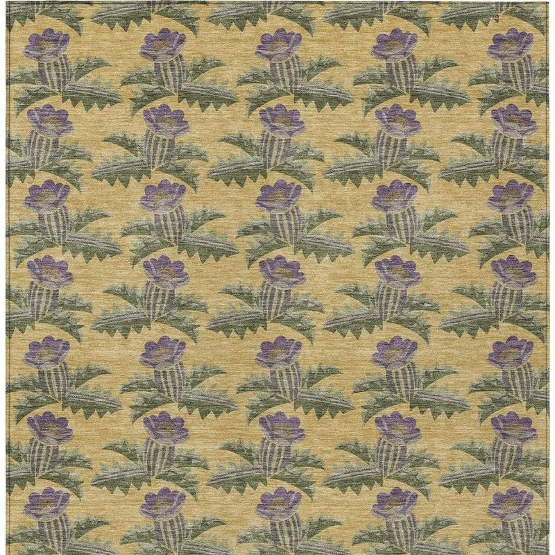 9' X 12' Gold And Khaki Floral Washable Indoor Outdoor Area Rug Homeroots Outdoor
