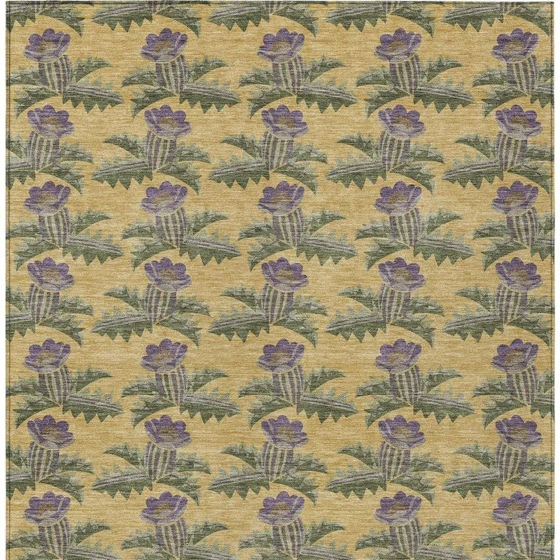 9' X 12' Gold And Khaki Floral Washable Indoor Outdoor Area Rug Homeroots Outdoor