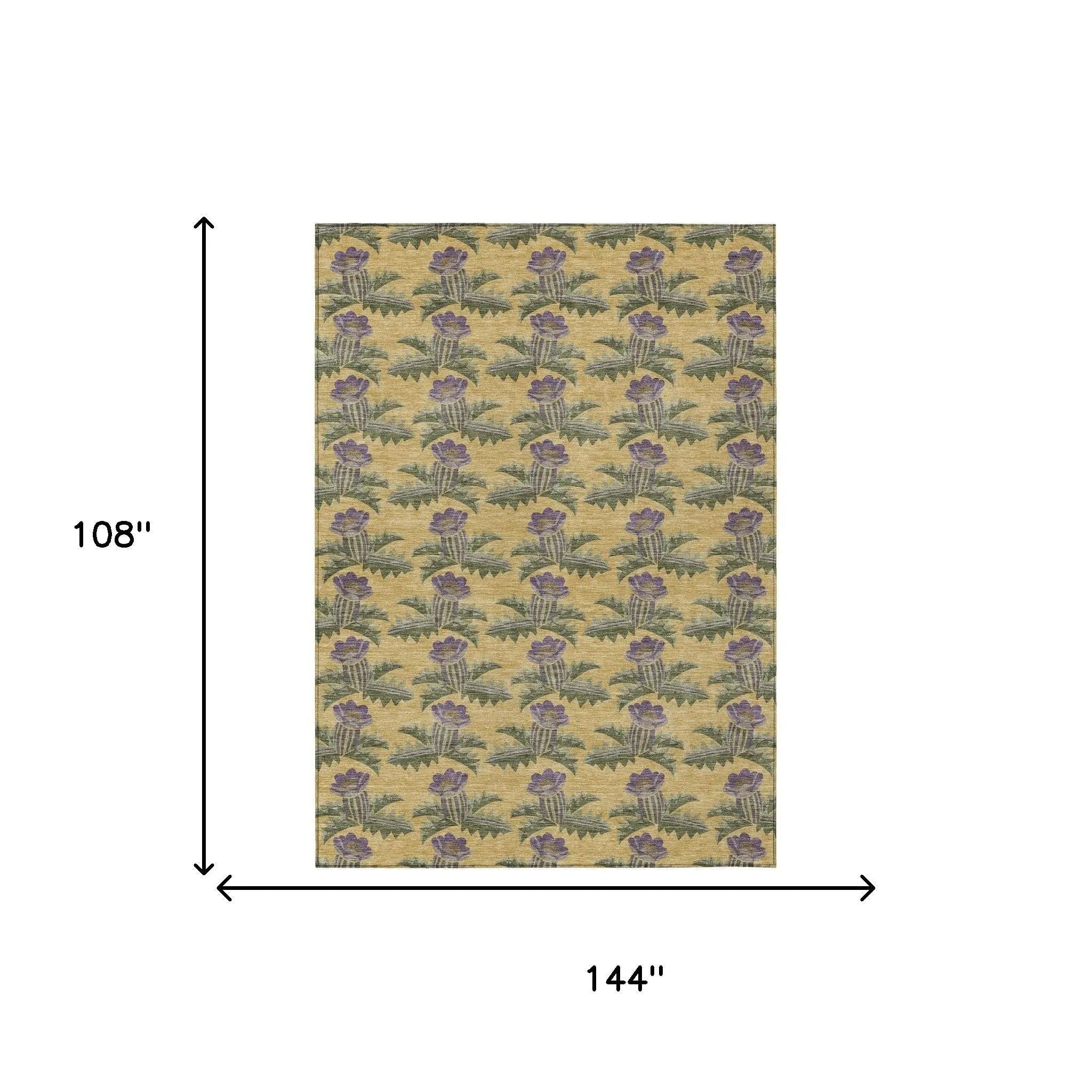 9' X 12' Gold And Khaki Floral Washable Indoor Outdoor Area Rug Homeroots Outdoor