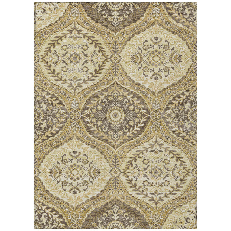 9' X 12' Gold And Khaki Ogee Washable Indoor Outdoor Area Rug Homeroots Outdoor