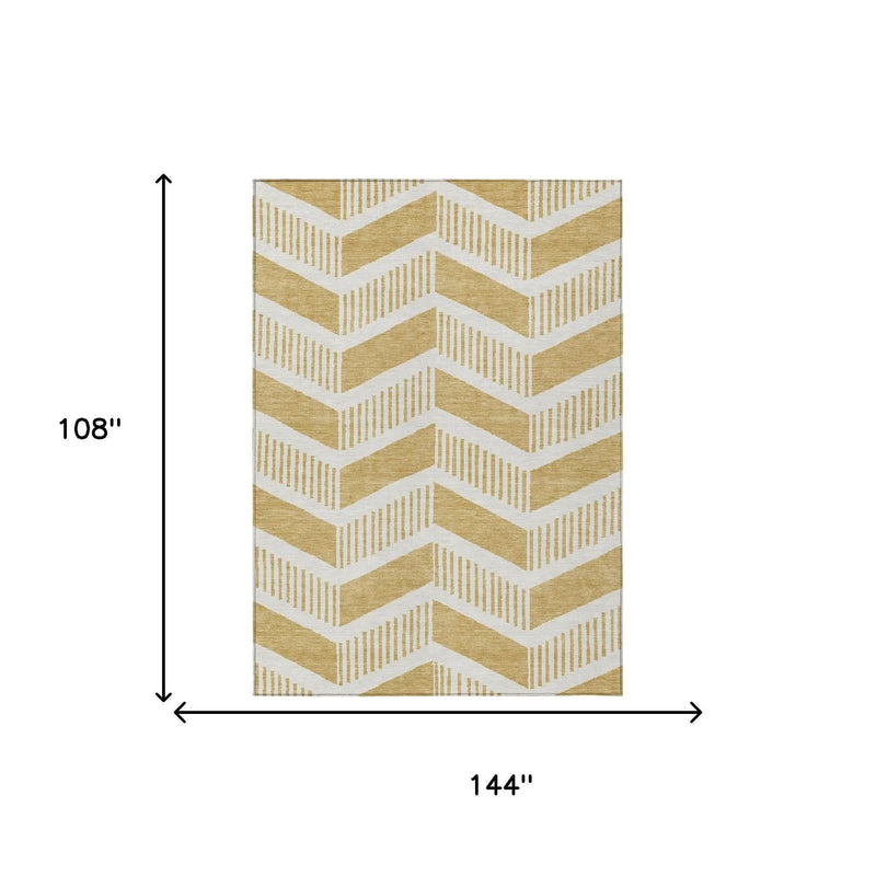 9' X 12' Gold And Linen Geometric Washable Indoor Outdoor Area Rug Homeroots Outdoor
