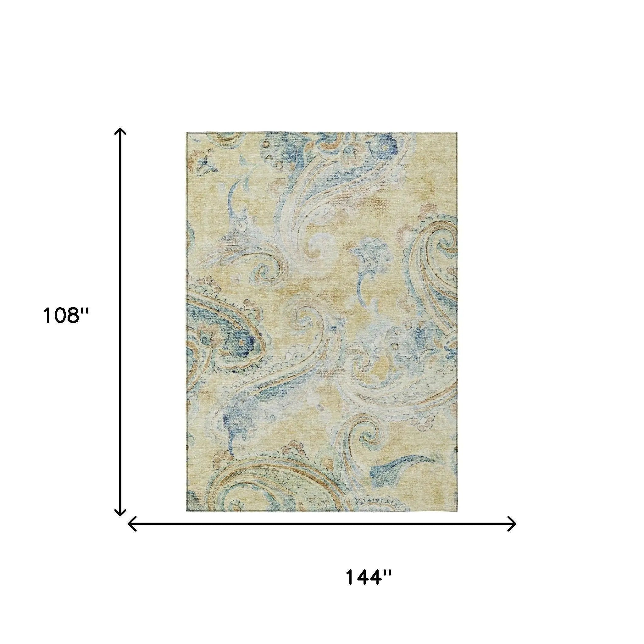 9' X 12' Gold And Mint Green Paisley Washable Indoor Outdoor Area Rug Homeroots Outdoor