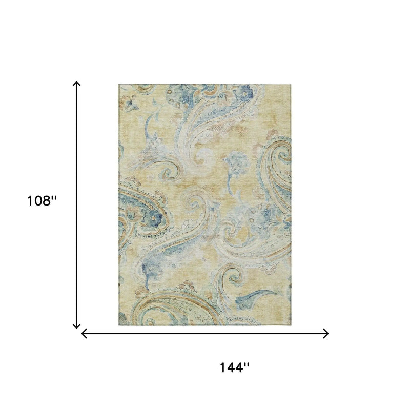 9' X 12' Gold And Mint Green Paisley Washable Indoor Outdoor Area Rug Homeroots Outdoor