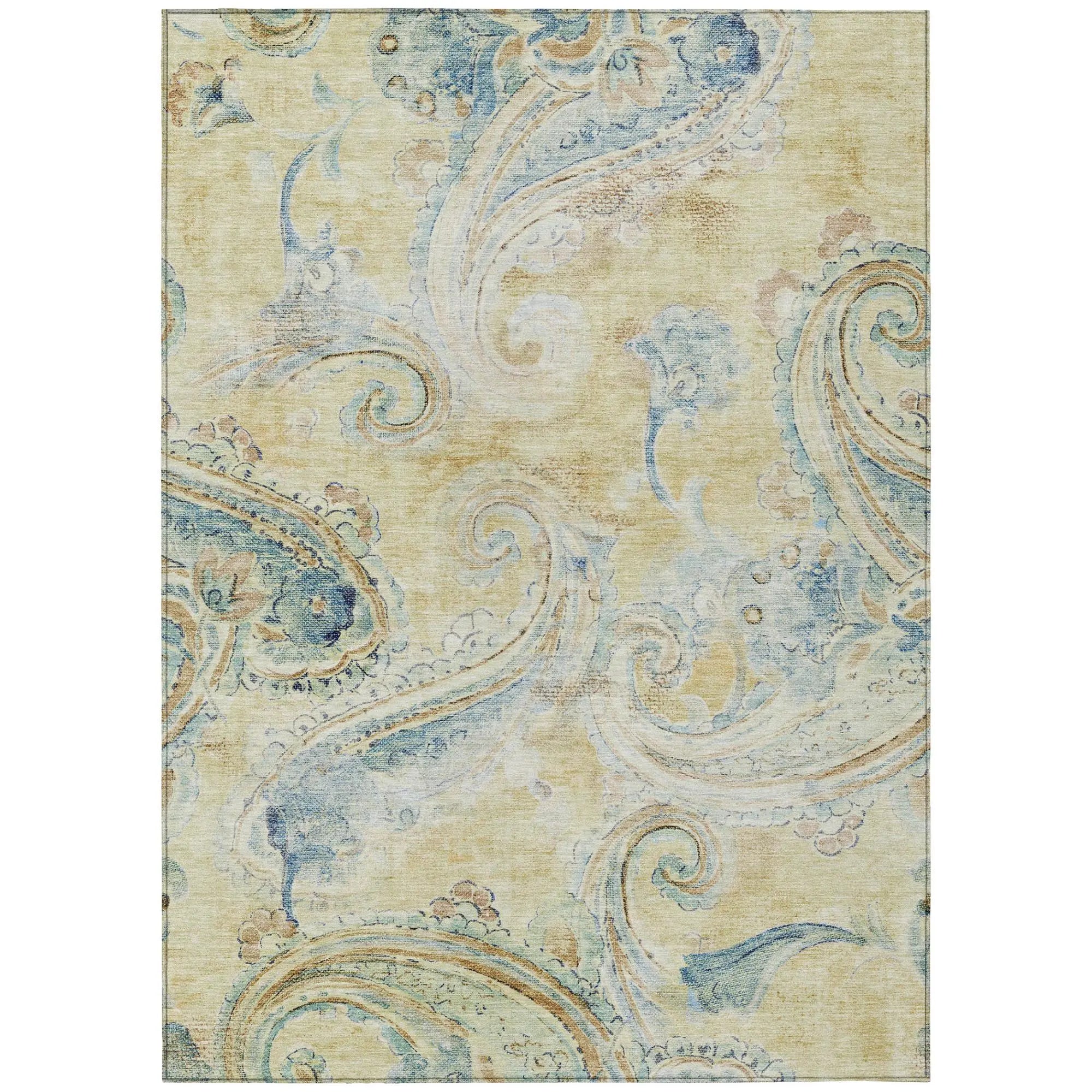 9' X 12' Gold And Mint Green Paisley Washable Indoor Outdoor Area Rug Homeroots Outdoor