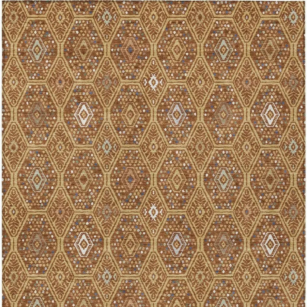 9' X 12' Gold And Orange Geometric Washable Indoor Outdoor Area Rug Homeroots Outdoor