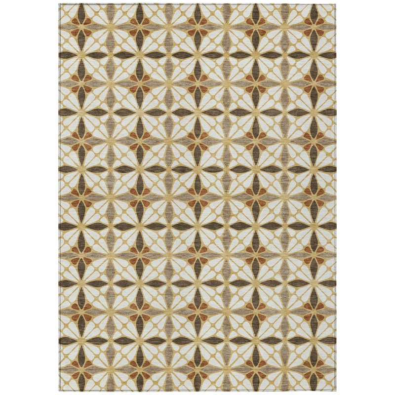 9' X 12' Gold And Orange Geometric Washable Indoor Outdoor Area Rug Homeroots Outdoor