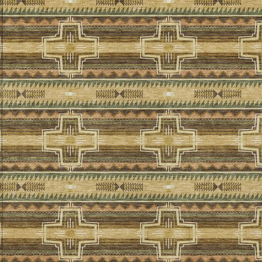 9' X 12' Gold And Red Tribal Washable Indoor Outdoor Area Rug Homeroots Outdoor