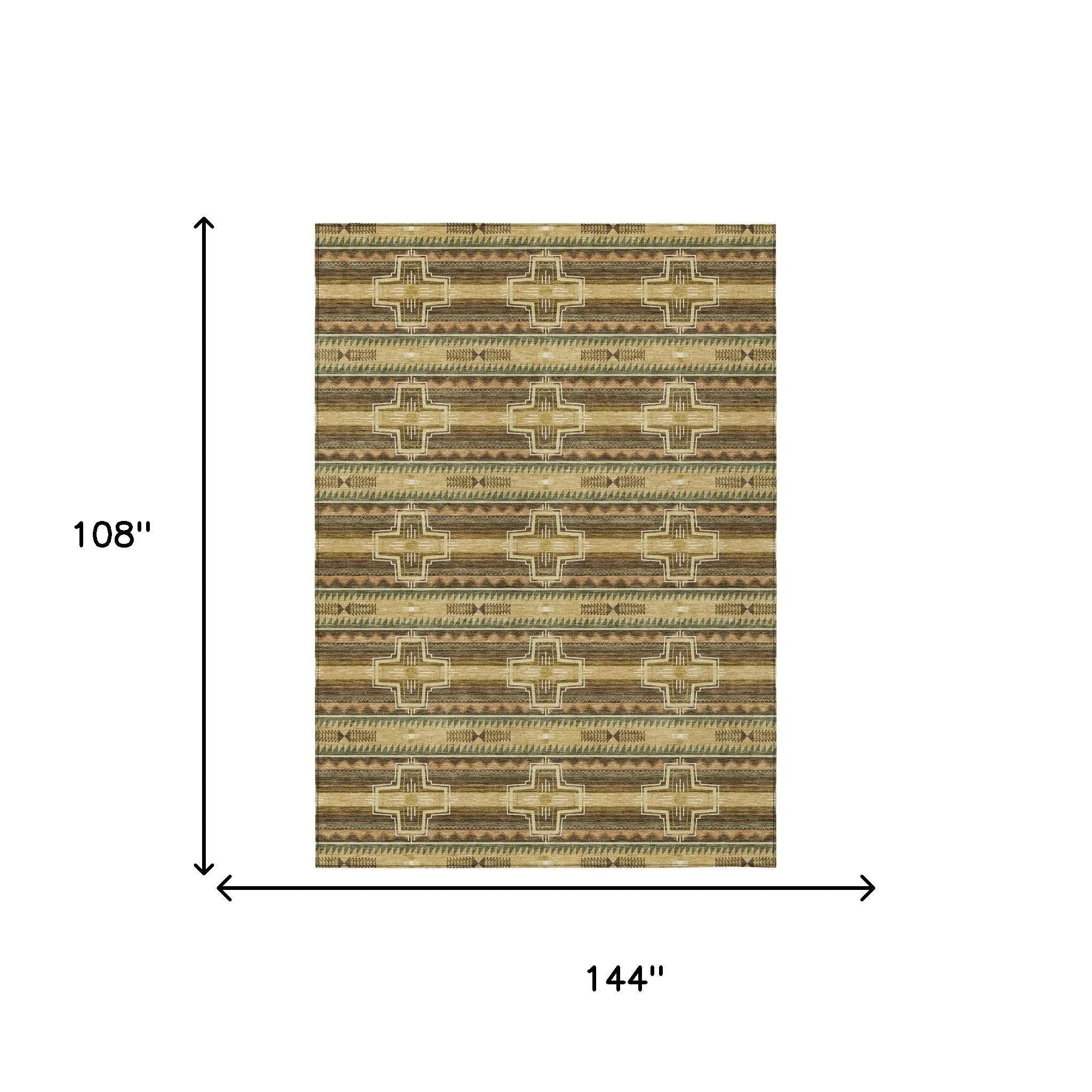 9' X 12' Gold And Red Tribal Washable Indoor Outdoor Area Rug Homeroots Outdoor